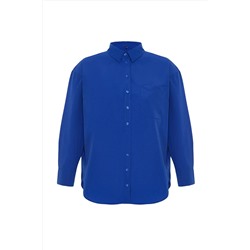 Koyu Mavi Loose Fit Pamuklu Uzun Kol Büyük Beden Dokuma Gömlek TBBSS22GO0323