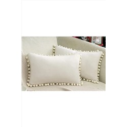 Bc Home 2'li Krem Minik Ponponlu Kırlent Kılıfı Kadife Görünümlü 2 Adet 30 X 50cm PMSP3050