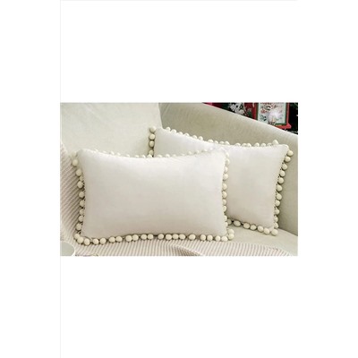 Bc Home 2'li Krem Minik Ponponlu Kırlent Kılıfı Kadife Görünümlü 2 Adet 30 X 50cm PMSP3050