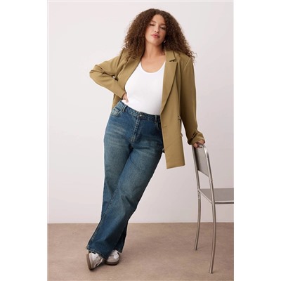 Mavi Yüksek Bel Straight Fit Denim Büyük Beden Jeans TBBSS24CJ00051