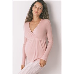 Pijama Capri "maternity" técnica canalé rosa