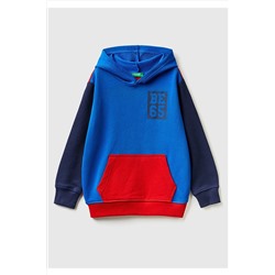 United Colors of BenettonErkek Çocuk Bordo Mavi Logo Baskılı Renk Bloklu Sweatshirt