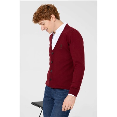 Erkek Bordo Basic Triko Hırka