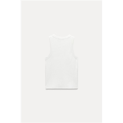 SLEEVELESS RIBBED T-SHIRT WITH RHINESTONES