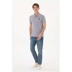 Erkek Slim Fit Polo Yaka Gri Melanj Basic Tişört