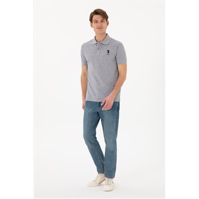 Erkek Slim Fit Polo Yaka Gri Melanj Basic Tişört
