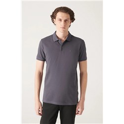 Avva Erkek Antrasit Polo Yaka Düz T-shirt E001027