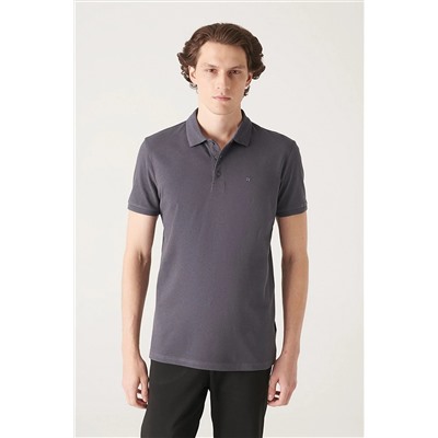 Avva Erkek Antrasit Polo Yaka Düz T-shirt E001027