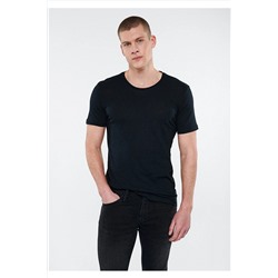 Mavi Siyah Basic Tişört Fitted / Vücuda Oturan Kesim 064681-900