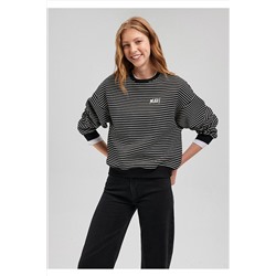 MaviLogo Baskılı Çizgili Siyah Sweatshirt 1s10100-85143