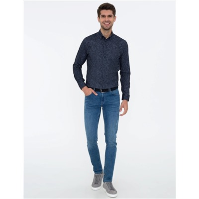 Lacivert Slim Fit Uzun Kollu Gömlek