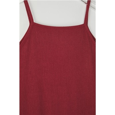 Bordo Halter Yaka Bürümcük Dokulu Kumaş Maxi Boy Örme Büyük Beden Elbise TBBSS25AH00006