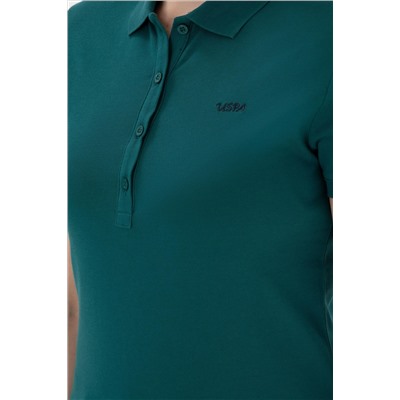 Kadın Koyu Yeşil Basic Polo Yaka Tişört