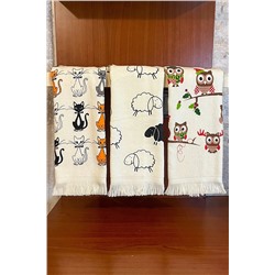 CNR Garden 3'lü Saçaklı Pamuklu 40x60 Cm Baskılı Havlu Seti El Yüz Mutfak Havlusu Yumuşak Desenli Su Emici Set HAVLU-SET-40x60