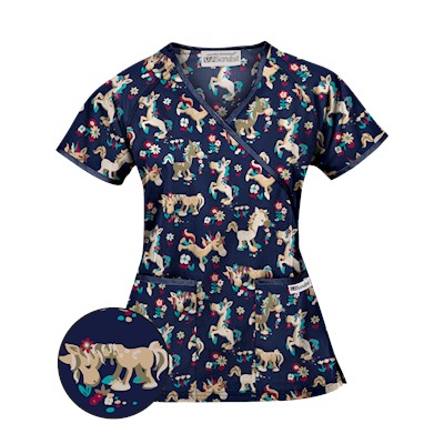 UA Frolic In The Flowers Navy Mock Wrap Scrub Top
