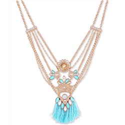 GUESS Gold-Tone Crystal & Stone Tassel Statement Necklace, 18" + 2" extender