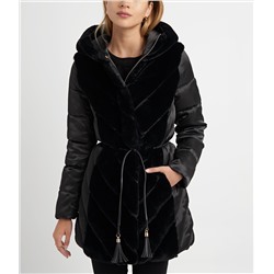 TIERED FAUX FUR BELTED TASSEL PUFFER