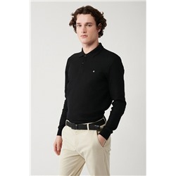 Avva Erkek Siyah Polo Yaka Düz Uzun Kol T-shirt B001080