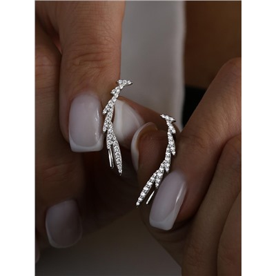 Серьги-каффы из серебра с фианитами родированные 925 пробы 12-1998р