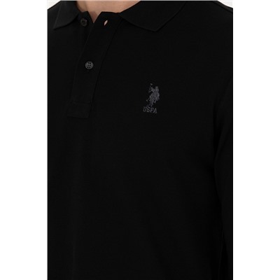 Erkek Siyah Basic Polo Yaka Sweatshirt