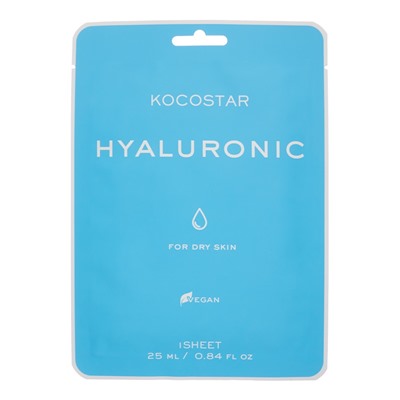 KOCOSTAR Vegan MASKS HYALURONIC Увлажняющая тканевая маска для лица с гиалуроновой кислотой 25мл