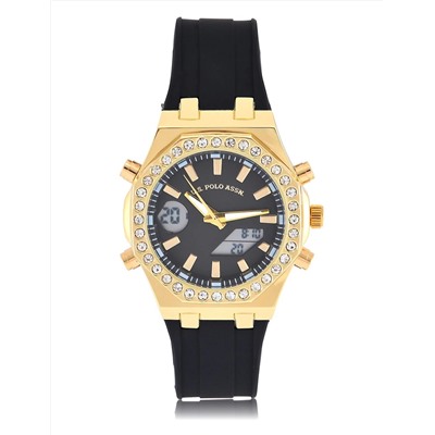 LADIES BLACK AND GOLD EMBELLISHED ANA DIGI WATCH
