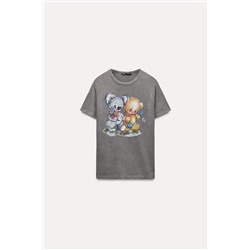 FADE-EFFECT BEAR PRINT T-SHIRT