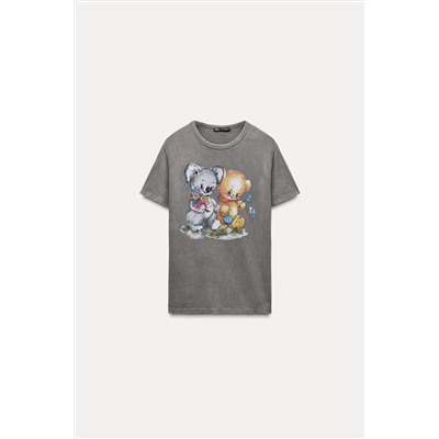FADE-EFFECT BEAR PRINT T-SHIRT