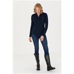 Kadın Lacivert Basic Polo Yaka Sweatshirt