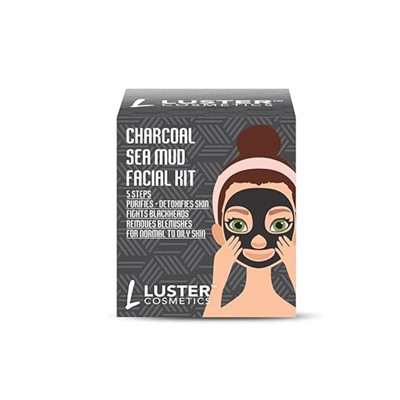 LUSTER Charcoal Sea Mud Facial Kit Набор: Пенка-скраб для умывания, Массажный гель для лица, Массажный крем для лица, Маска для лица, Сыворотка для лица 45г