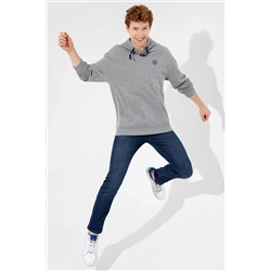 Erkek Gri Melanj Kapüşonlu Oversize Sweatshirt