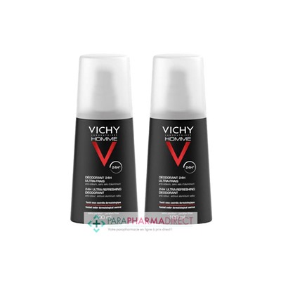 Vichy Homme Déodorant Ultra-Frais 24h Vaporisateur 2x100mlLot  × 2