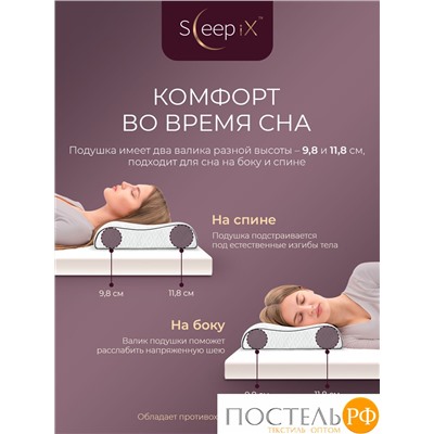 Sleep iX ДЖУН ЭРГО КУЛ бел Подушка анатомическая с охл.гелем 67x42x9,8/11,8, 1 пр., плстр/пенополиуретан
