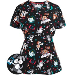 White Cross Scrubs Selfie Pets Print Top