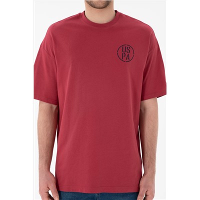 Erkek Oversize Fit Bisiklet Yaka Vişne Tişört