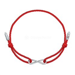 Браслет красный текстильный из родированного серебра - Бесконечность/ Господи, спаси и сохрани мя Бр-2021р