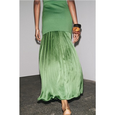 PLEATED KNIT COMBINATION DRESS