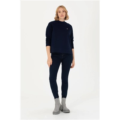 Kadın Lacivert Bisiklet Yaka Sweatshirt
