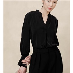 Crepe Volume-Sleeve Blouse