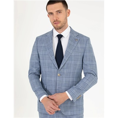 Ekose Açık Mavi Slim Fit Takım Elbise