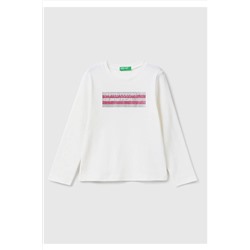 United Colors of BenettonKız Çocuk Krem Slogan Baskılı T-Shirt Krem