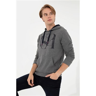 Erkek Antrasit Melanj Kapüşonlu Sweatshirt