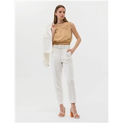 Bej Crop Top Kolsuz Bluz