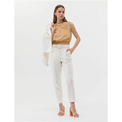 Bej Crop Top Kolsuz Bluz