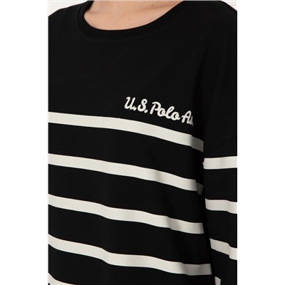Kadın Siyah Çizgili Bisiklet Yaka Sweatshirt