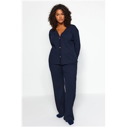 Trendyol Curve Lacivert Fitilli Örme Alt-Üst Takım TBBAW24CP00017