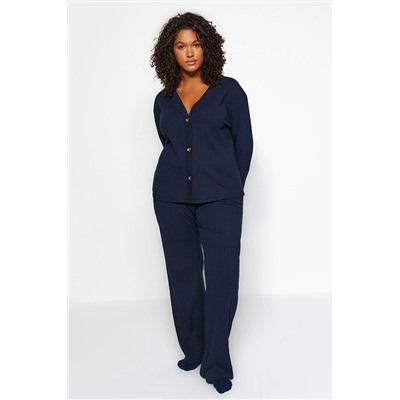 Trendyol Curve Lacivert Fitilli Örme Alt-Üst Takım TBBAW24CP00017