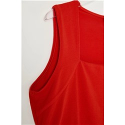 Kırmızı Düz Kare Yaka Askılı Büzgülü Esnek Örme Büyük Beden Bluz TBBSS25AF00027