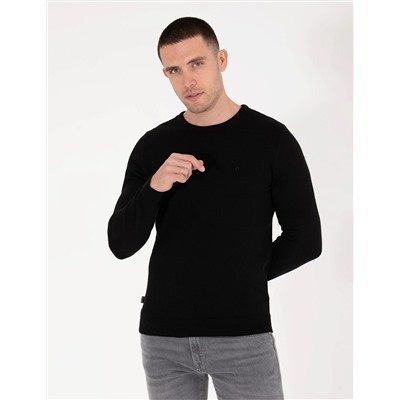 Siyah Slim Fit Bisiklet Yaka Basic Triko Kazak