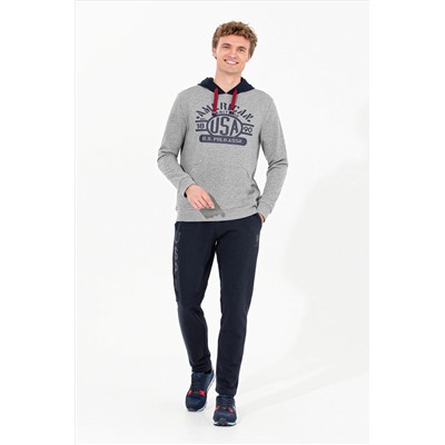 Erkek Gri Melanj Kapüşonlu Sweatshirt